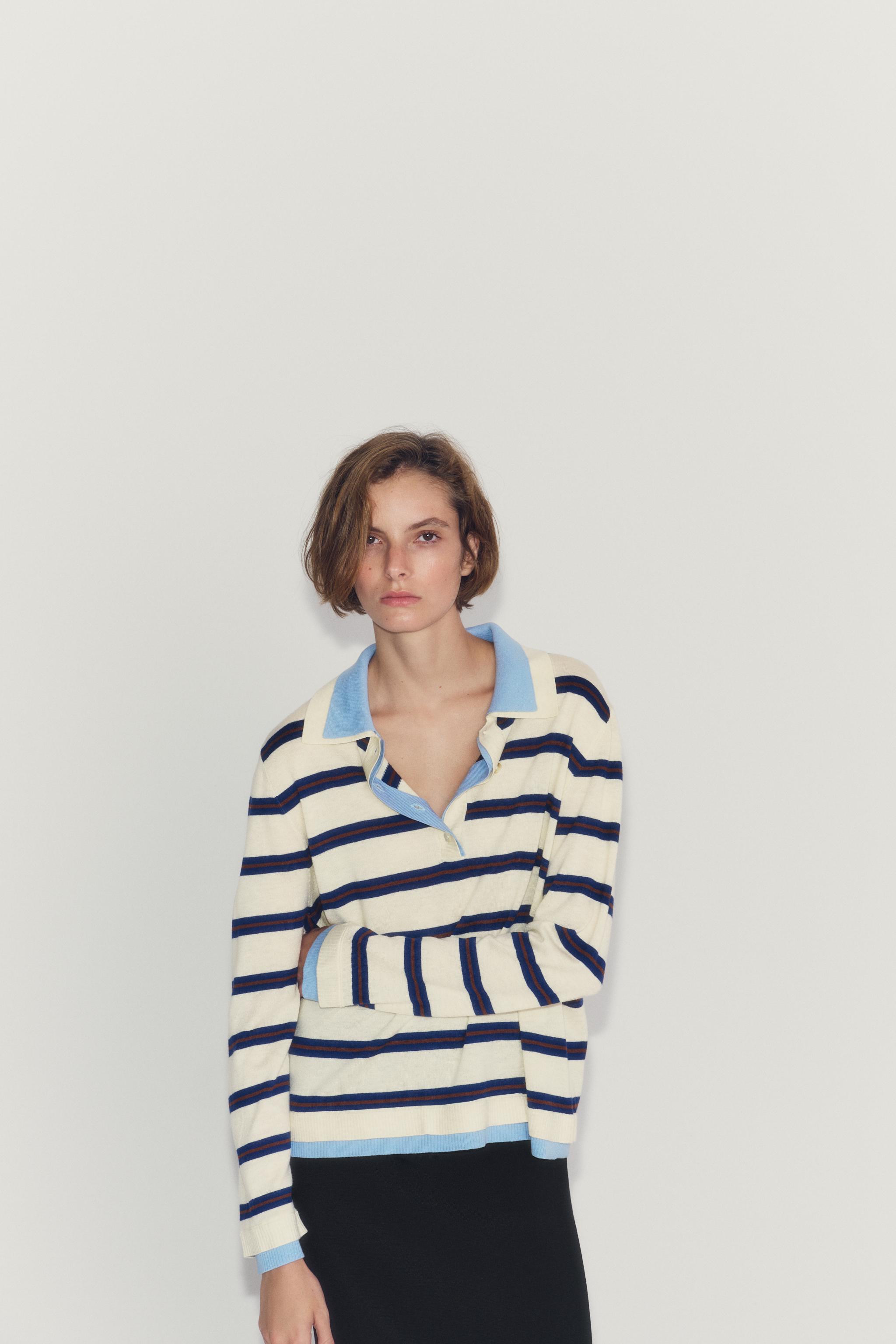 POLO EN MAILLE COMBINÉ À RAYURES